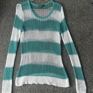 Tommy Bahama Teal Green Open Knit Linen Blend Pullover Shirt L Nautical Ocean‎